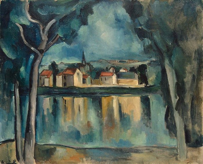 Vlaminck Town on the Bank of a Lake, ca1909, 81.3x100.3 cm, .   