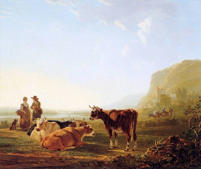 Strij van Jacob Landscape with resting cows Sun. Strij,  