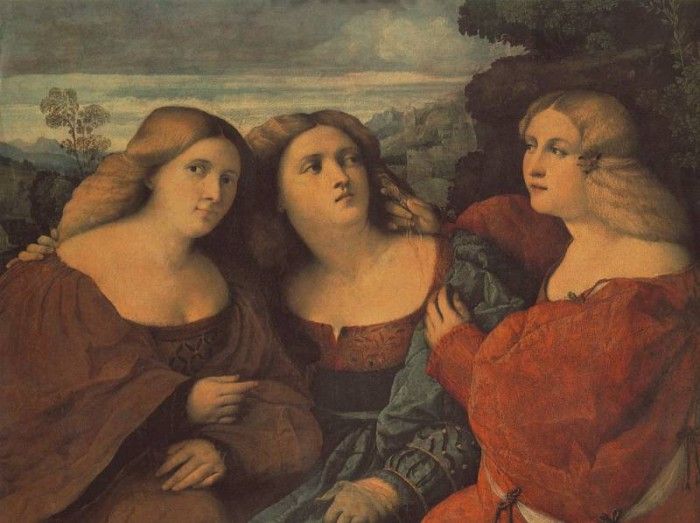 PALMA VECCHIO THE THREE SISTERS DETAIL DRESDEN. ,  Il Vecchio