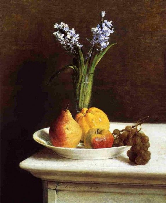 Fantin Latour Still Life Hyacinths and Fruit. -, ---