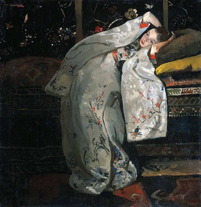 Breitner George Hendrik Girl in white kimono Sun.   