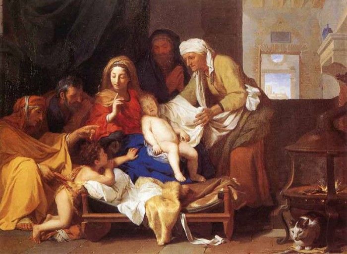 LE BRUN Charles Holy Family With The Adoration Of The Child. ,  