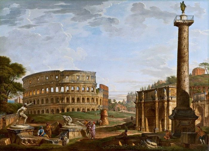 Capriccio with a view of the Colosseum and the Arch of Constantine. ,  