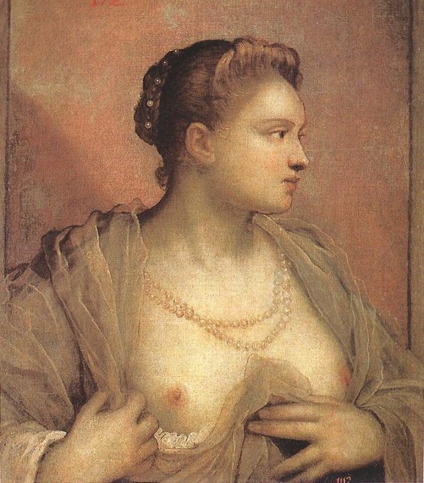 Tintoretto Portrait of a Woman Revealing her Breasts. , 