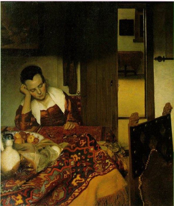 Vermeer A woman asleep, ca 1657, 87,6x76,5 cm, Metropolitan . Vermeer, Johannes