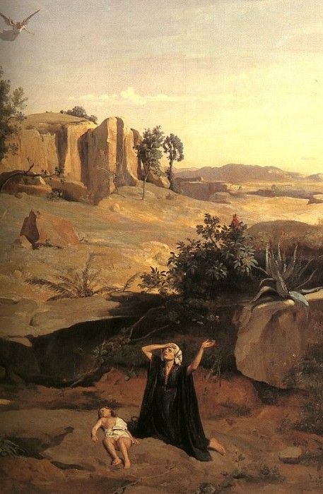 COROT - HAGAR IN THE WILDERNESS, DETAIL, 1835, OIL ON CANVAS. 