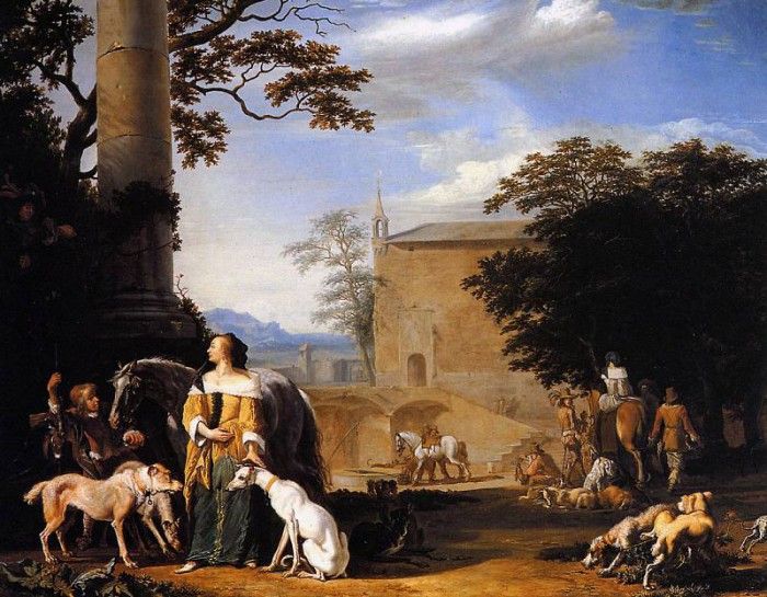 Hondius Abraham A hunting party with falcon Sun. , 