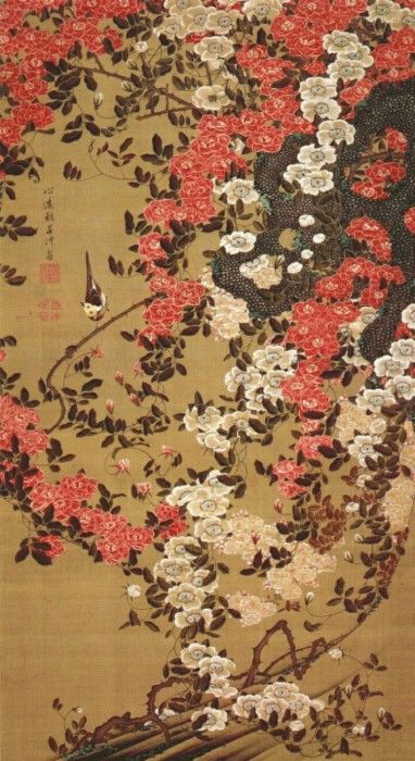 jakuchu wagtail and roses c1757-67. Jakuchu, Ито