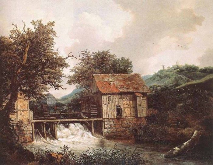 RUISDAEL Jacob Isaackszon van Two Watermills And An Open Sluice Near Singraven. ,  