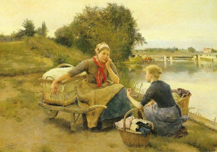 Jimenez y Aranda Luis WASHERWOMEN ON A RIVER BANK. ,   