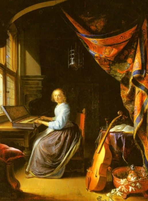 Dou Gerrit A Woman Playing A Clavichord. , 