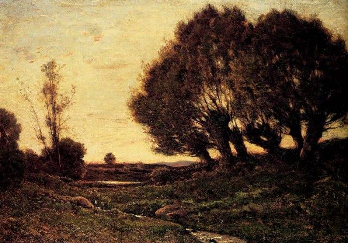 Harpignies Henri A Wooded Landscape With A Stream. Harpignies, -