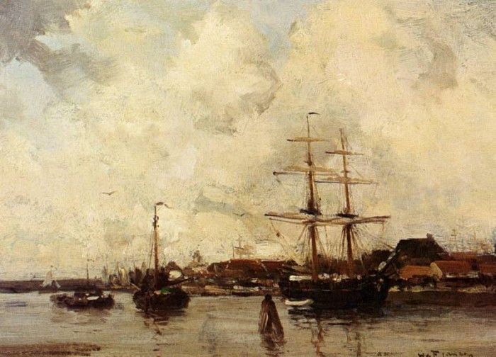 Jansen Willem George Frederik A View Of Harlingen Harbour. ,   