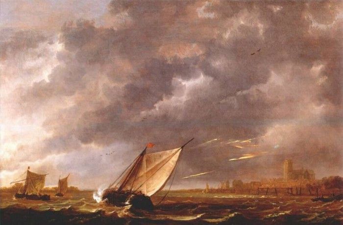 cuyp the maas at dordrecht in a storm c1648-50. , Aelbert