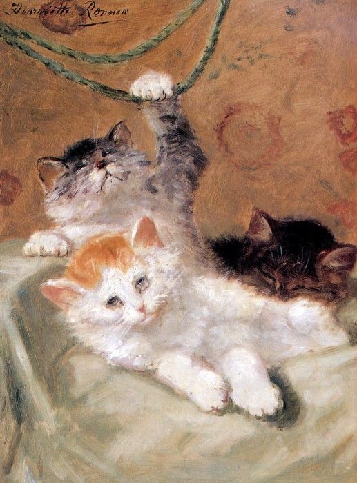 Ronner-Knip Henritte Three Kittens Playing Sun . Ronner-Knip, 