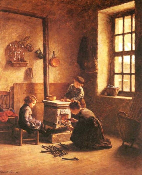 Frere Pierre Edouard Lighting The Stove. ,  