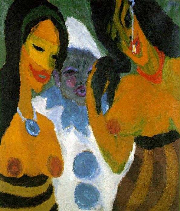 Nolde Women and a Pierrot, 1917, 100.5x86.5 cm. ,  