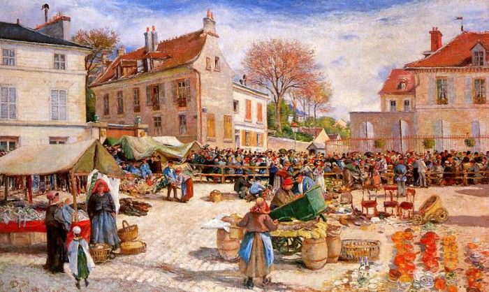 Piette Ludovic The market in Pontoise Sun. Piette, 