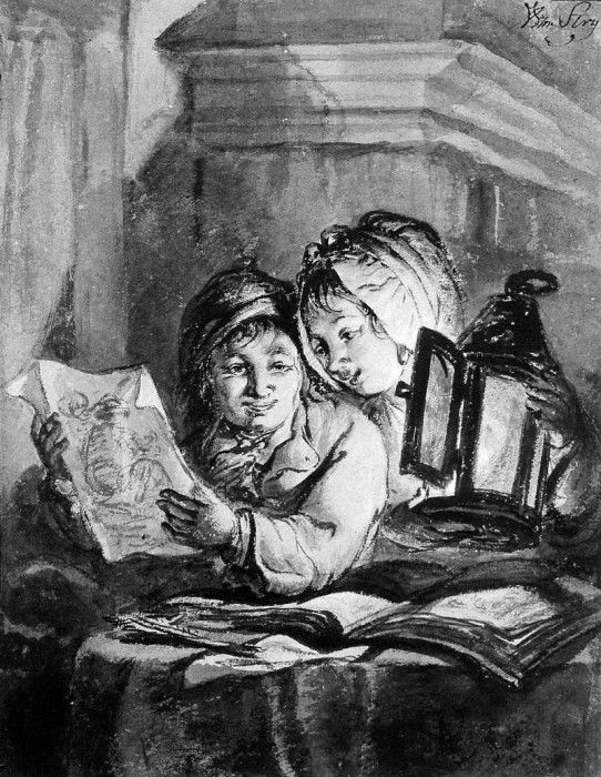 Strij van Abraham Boy and girl looking at drawings Sun. Strij,  