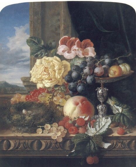 Still Life with Fruit Flowers and a Birds Nest. Ladell, 