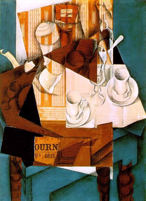 Gris Breakfast, 1914, Papier colle, crayon, and oil on canva. , 