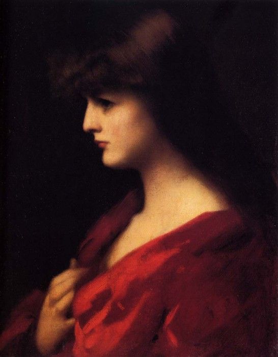 Henner Jean Jacques Study Of A Woman In Red. , -