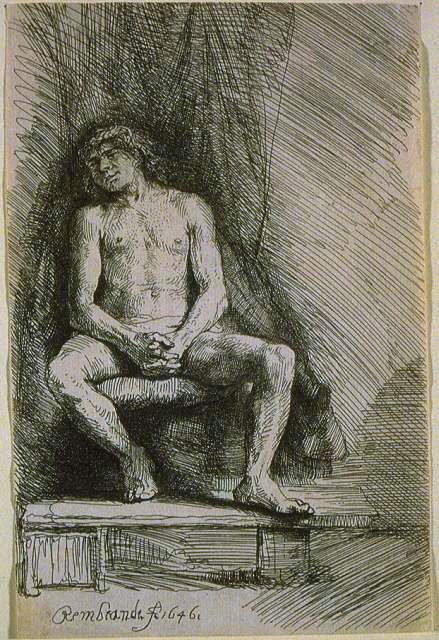 Study from the Nude Man Seated before a Curtain SIL. ,  
