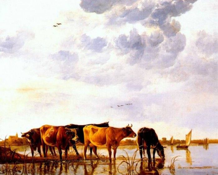 cuyp cattle in a river c1650. , Aelbert
