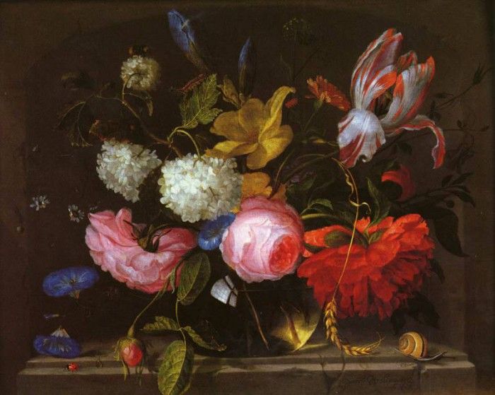 Walscapelle Jacob A Still Life Of Roses, Irises, Carnations, Daffodils, Parrot Tulips An Other Fl. Walscapelle,  