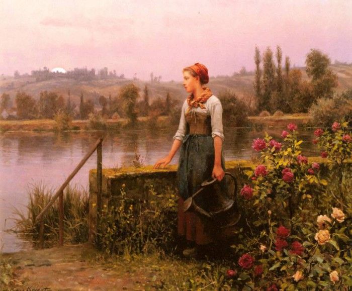 Knight Daniel Ridgeway A Woman With A Watering Can By The River. ,  