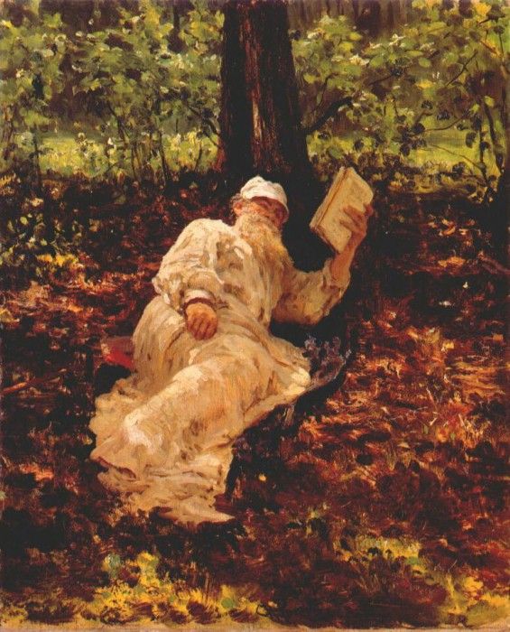 repin l n tolstoy resting in the woods 1891. ,  