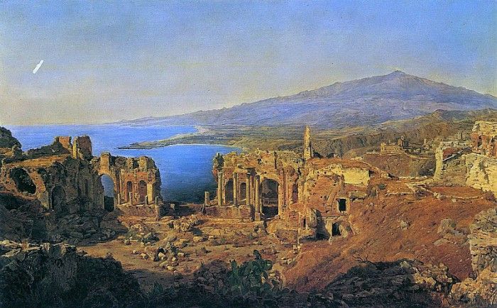 Ruine des Griechischen Theaters zu Taormina in Sizilien 1844.   