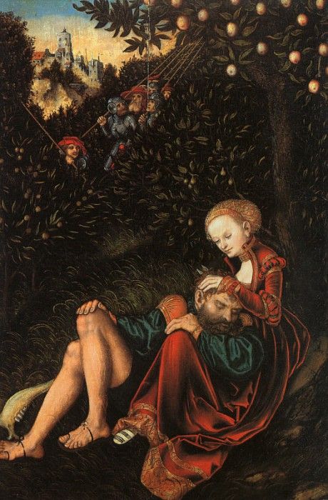 Cranach d.a. Samson and Delilah, 1529, tempera and oil on wo. ,  