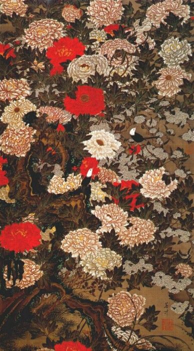jakuchu birds and peonies c1761-5. Jakuchu, 