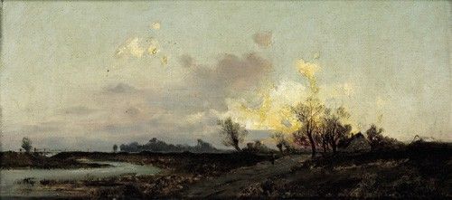 Schindler Emil Jakob An extensive landscape in evening twilight. ,  