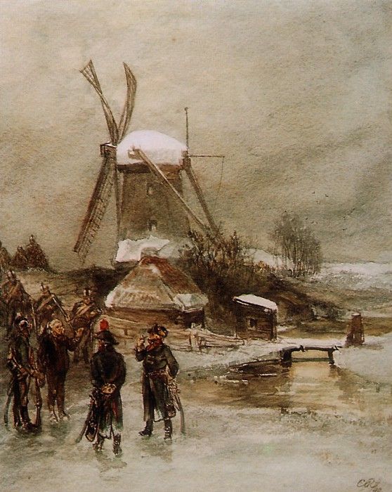 Rochussen Charles French troops at Dutch mill Sun. Rochussen, 