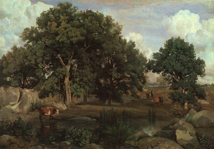 COROT - FOREST OF FONTAINEBLEAU, 1846, OIL ON CANVAS. 