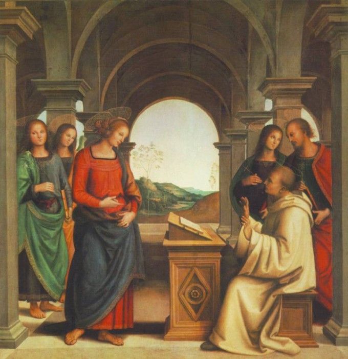 Perugino The vision of St Bernard, 1493, 173x170 cm, Alte Pi. , 