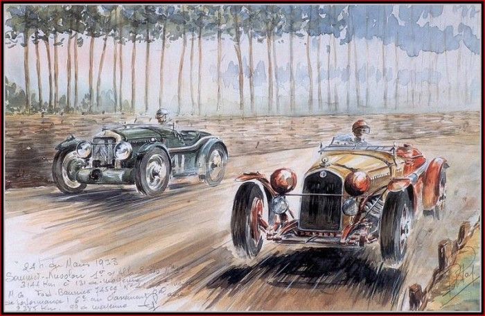 c 1933 the alfa passes the tiny 4 cil mg midget c.  