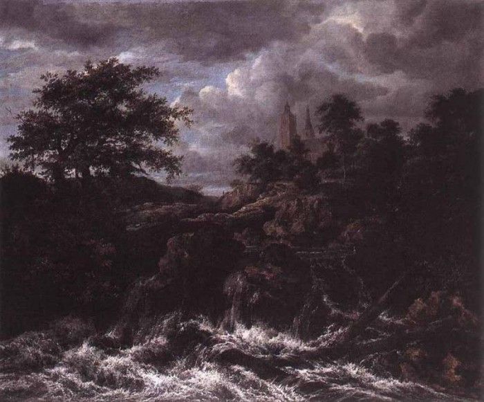 RUISDAEL Jacob Isaackszon van Waterfall By A Church. ,  