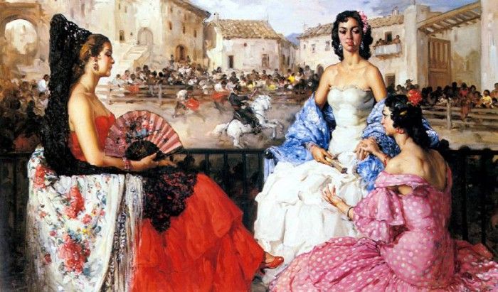 Clement Francisco Rodriguez San Elegant Woman Watching A Bull Fight. , - 