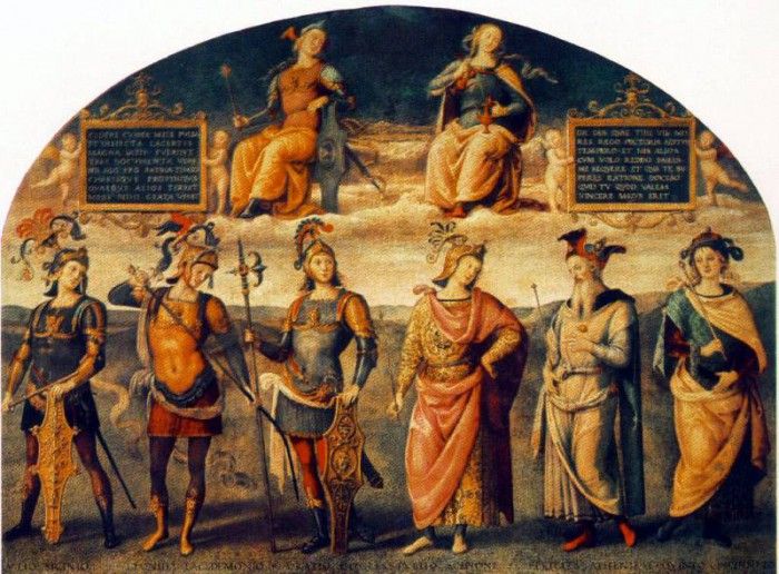 Perugino Pietro Fortitude and Temperance with Six Antique Heroes 1497. , 