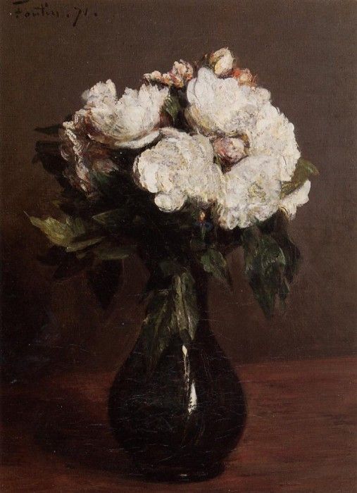 Fantin Latour Henri White Roses in a Green Vase. -, ---