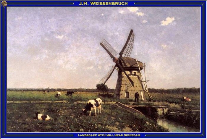 PO Vp S2 02 Weissenbruch-Landscape with mill near Schiedam. Weissenbruch,  