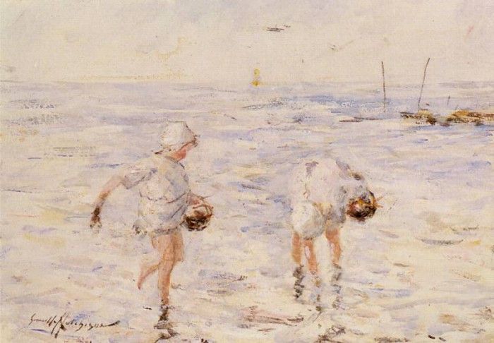 Hutchinson Robert Gemmell Gathering Shells At The Beach. Hutchison,  