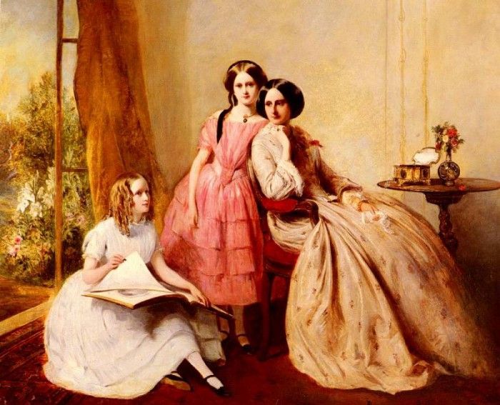 Solomon Abraham A Portrait Of Two Girls With Their Governess. , 