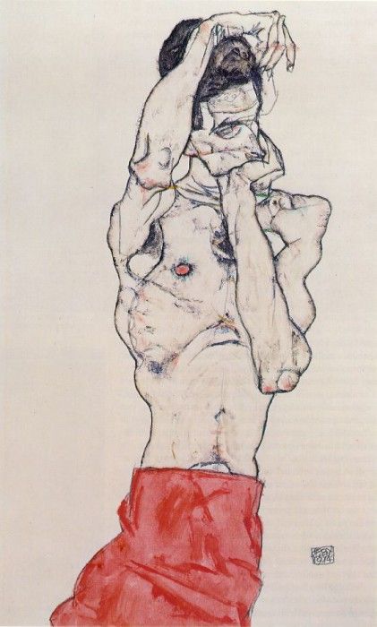 Schiele Standing Male Nude with Red Loincloth, 1914, Graphis. , 