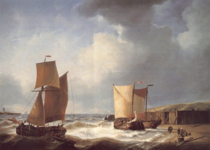 Fisherfolk and Ships by the Coast. , 