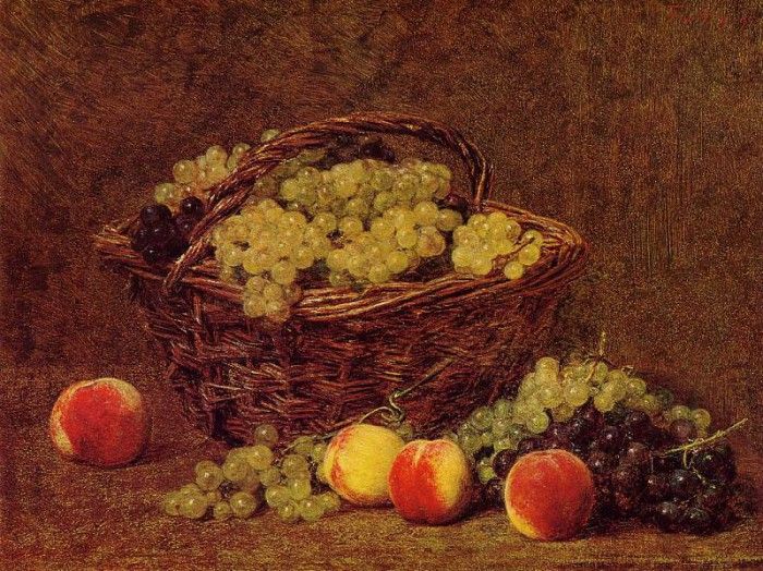 Fantin Latour Henri Basket of White Grapes and Peaches. -, ---