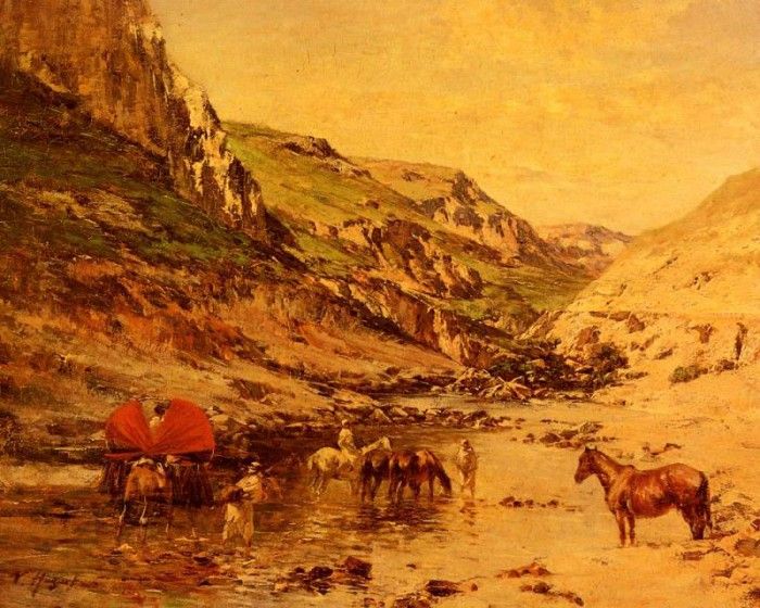 Huguet Victor Pierre Arabs Resting In A Gorge. Huguet,  